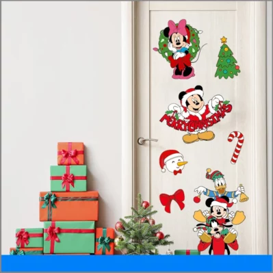 Vinilo decorativo navideño de Mickey Mouse, para puertas, paredes y ventanas