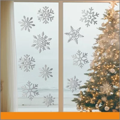 Copos plateados navideños para ventanas