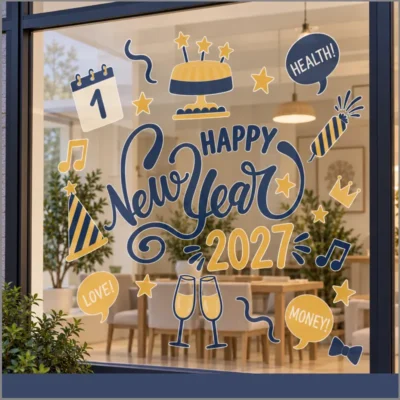 Etiquetas para puertas, paredes y ventanas de año nuevo 2027