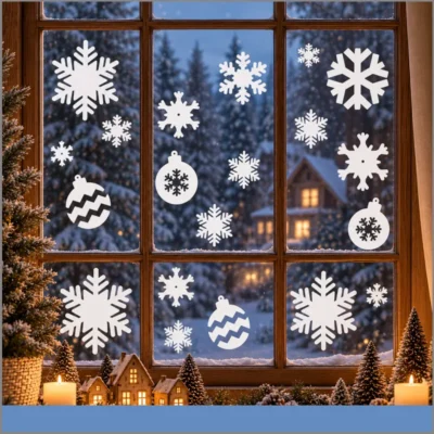 Etiquetas para paredes, puertas y ventanas: copos navideños