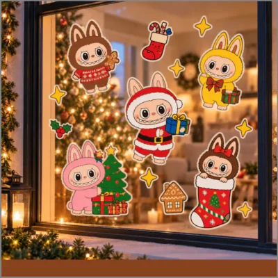 Labubu navideño para puertas, paredes y ventanas
