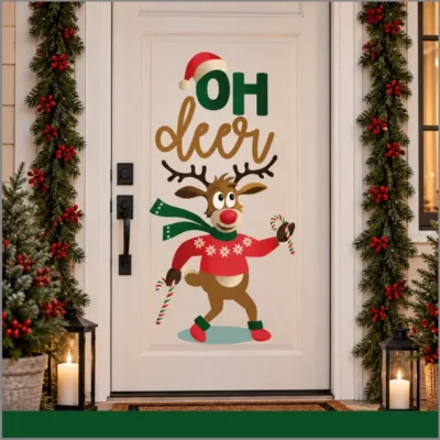 Etiquetas para paredes, puertas y ventanas de reno navideño
