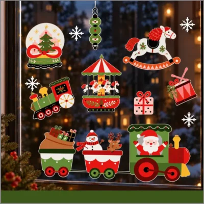 Etiquetas para paredes, puertas y ventanas de Santa Claus con tren